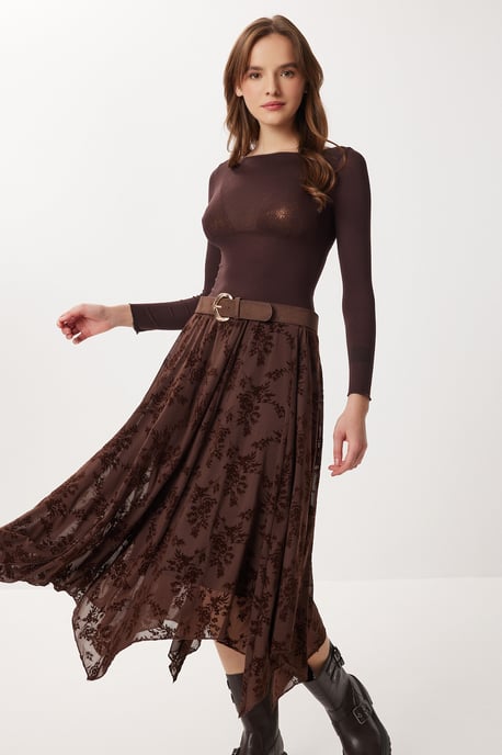 Hoge Taille Bloemen Midi A-Lijn Rok - Image 3