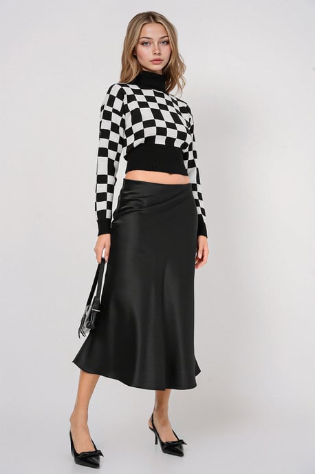 Satijnen A-Lijn Midi Rok met Elastische Taille - Image 1