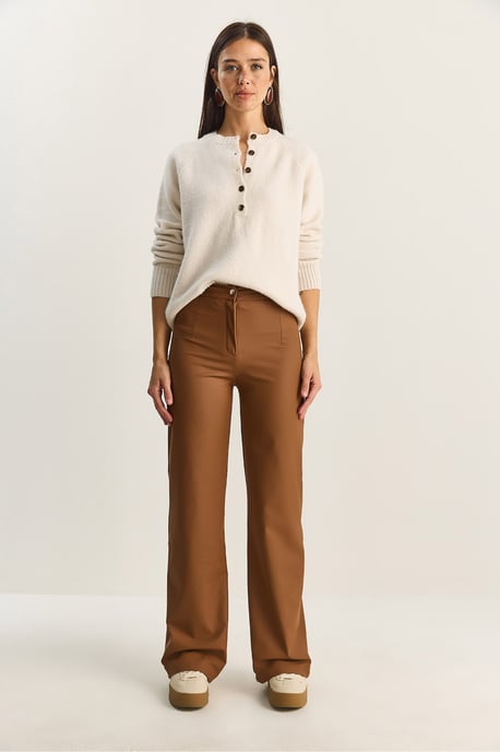 Hoge Taille Wijde Pijpen Nepleer Broek - Image 2