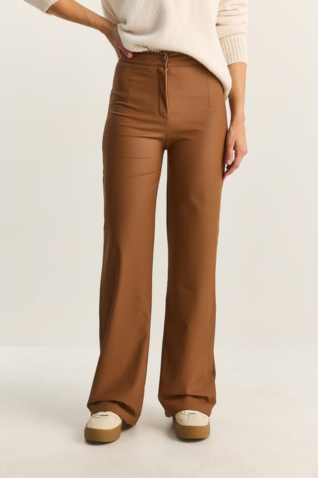 Hoge Taille Wijde Pijpen Nepleer Broek - Image 5