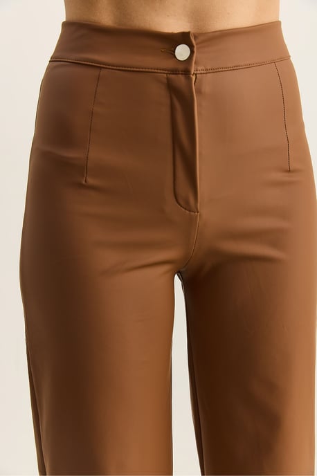 Hoge Taille Wijde Pijpen Nepleer Broek - Image 6