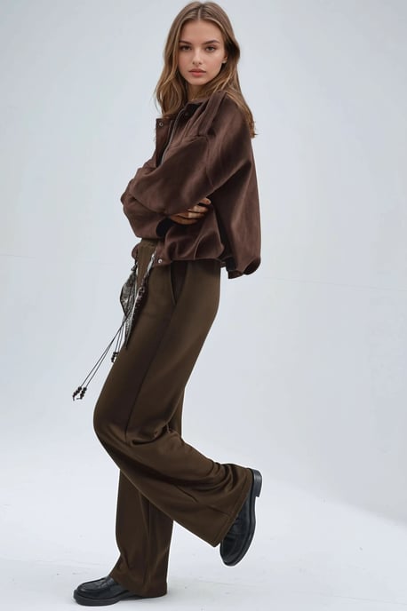 Modal Touch Hoge Taille Rechte Leg Breipantalon met Ceintuur - Image 2