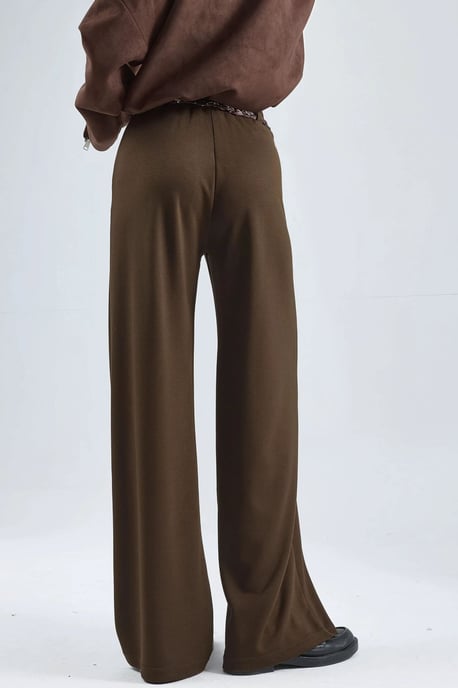 Modal Touch Hoge Taille Rechte Leg Breipantalon met Ceintuur - Image 3