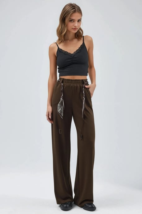 Modal Touch Hoge Taille Rechte Leg Breipantalon met Ceintuur - Image 4