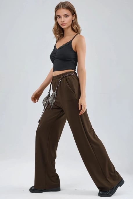 Modal Touch Hoge Taille Rechte Leg Breipantalon met Ceintuur - Image 5