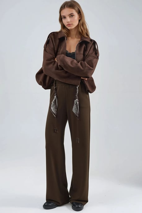 Modal Touch Hoge Taille Rechte Leg Breipantalon met Ceintuur - Image 6