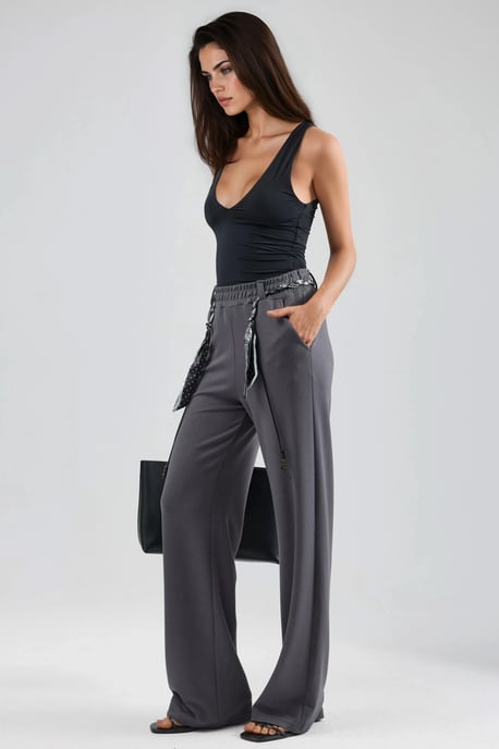 Modal Touch Hoge Taille Rechte Been Gebreide Broek met Ceintuur - Image 2