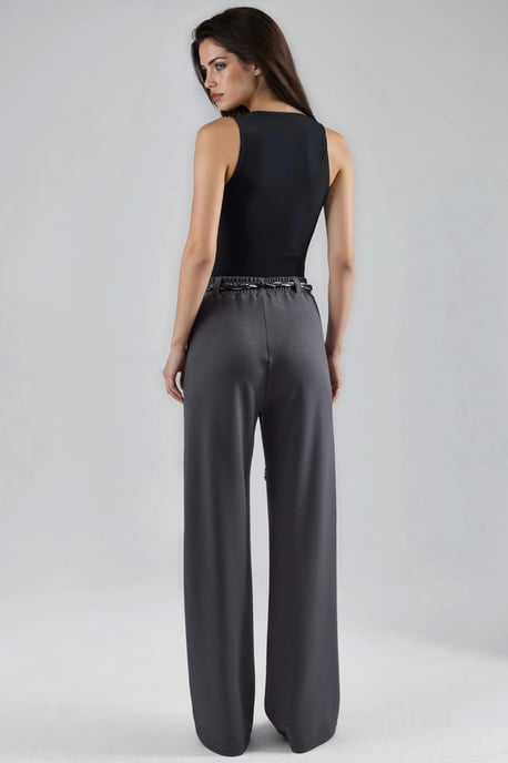Modal Touch Hoge Taille Rechte Been Gebreide Broek met Ceintuur - Image 3