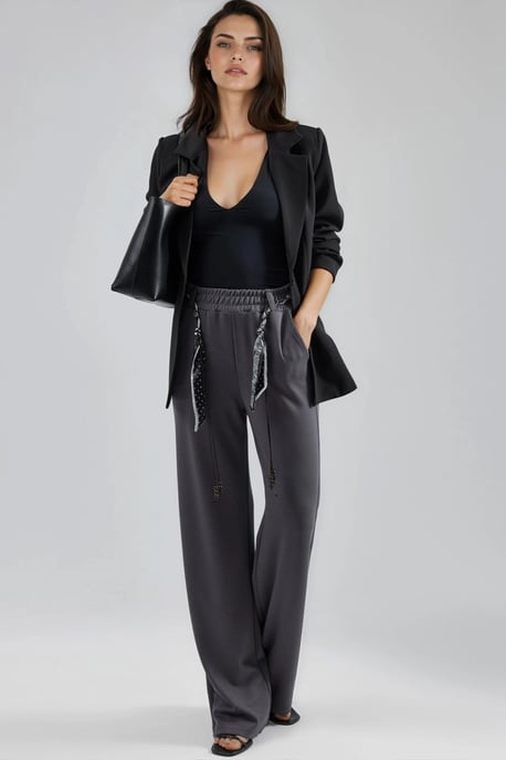 Modal Touch Hoge Taille Rechte Been Gebreide Broek met Ceintuur - Image 4