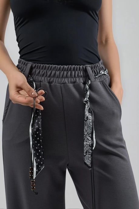Modal Touch Hoge Taille Rechte Been Gebreide Broek met Ceintuur - Image 5