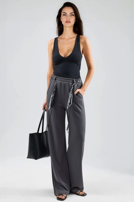 Modal Touch Hoge Taille Rechte Been Gebreide Broek met Ceintuur - Image 6
