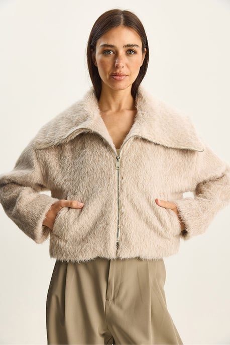 Gestructureerde Pluche Bomber met Rits Sluiting - Image 6