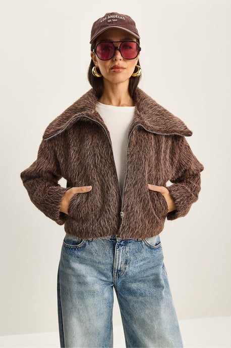 Textuurrijke Pluche Bomber met Ritsluiting - Image 4