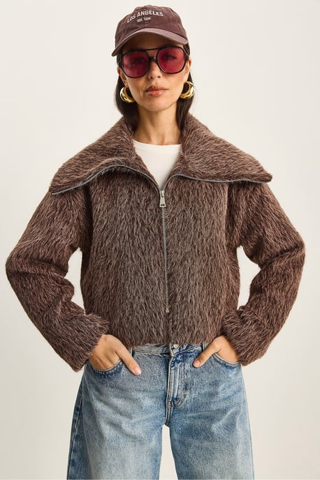 Textuurrijke Pluche Bomber met Ritsluiting - Image 6