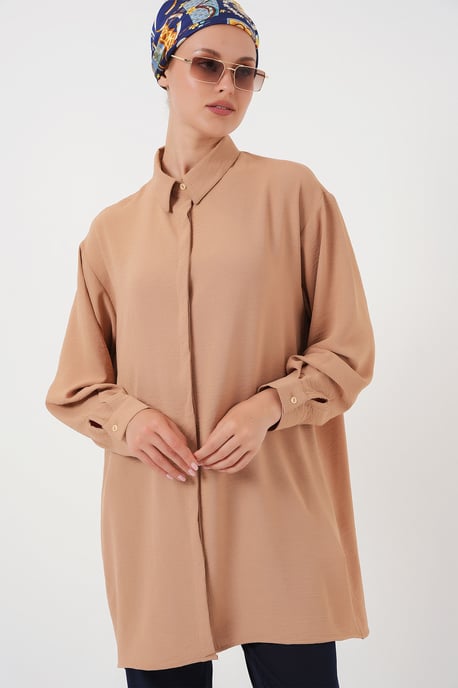Oversized Lange Mouwen Knopen Blouse met Kraag - Image 4