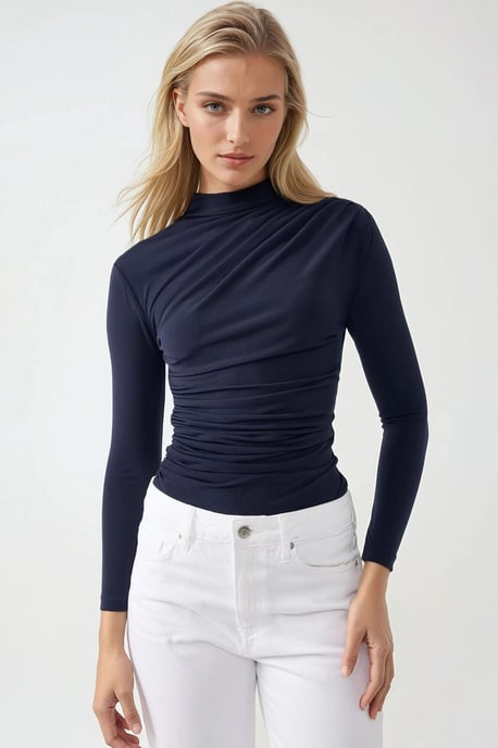 Hoge Kraag Drapé Detail Blouse - Image 6