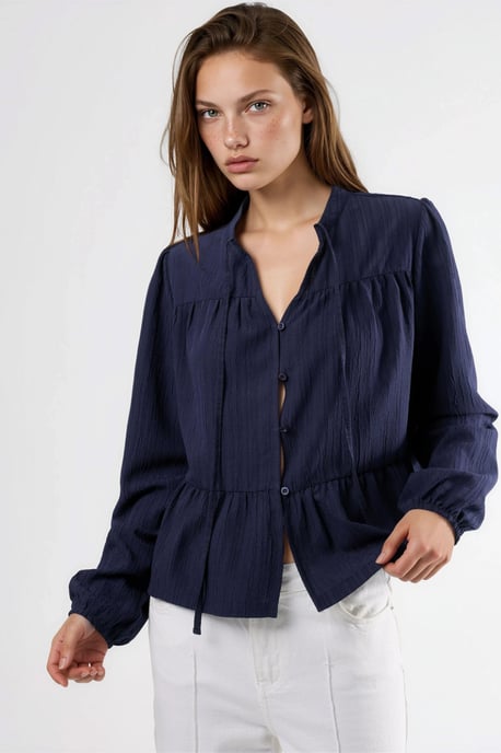 Langemouwen Tippet Kragenblouse - Image 1