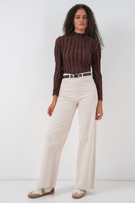 Gestructureerde Slim Fit Halve Turtleneck Blouse - Image 2