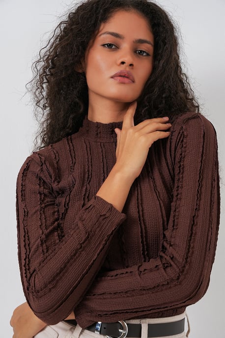 Gestructureerde Slim Fit Halve Turtleneck Blouse - Image 3