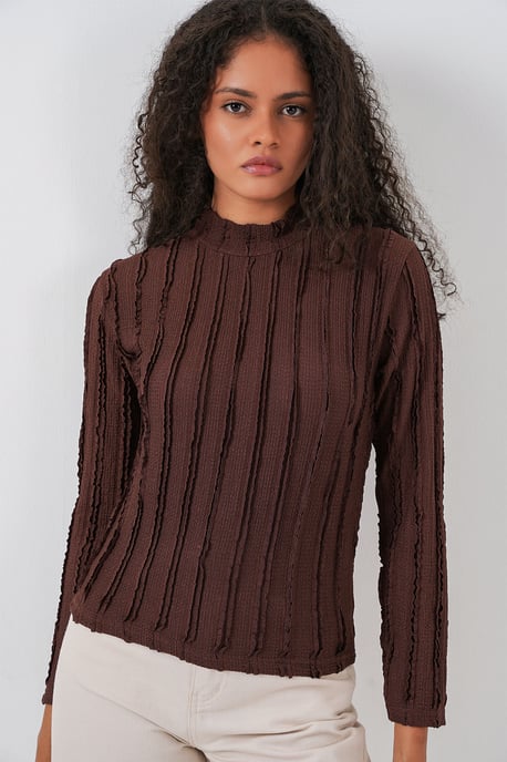 Gestructureerde Slim Fit Halve Turtleneck Blouse - Image 4