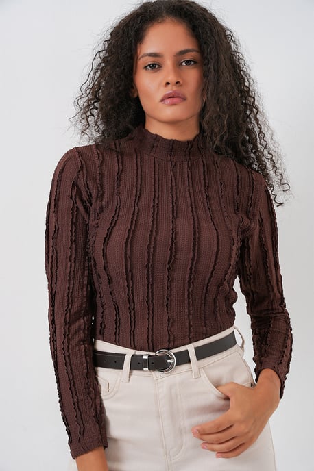 Gestructureerde Slim Fit Halve Turtleneck Blouse - Image 5