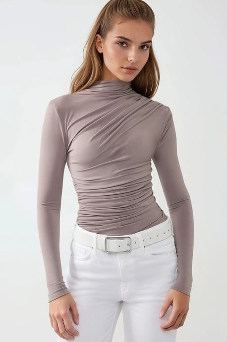Hoogste Kraag Drapé Detail Blouse - Image 3
