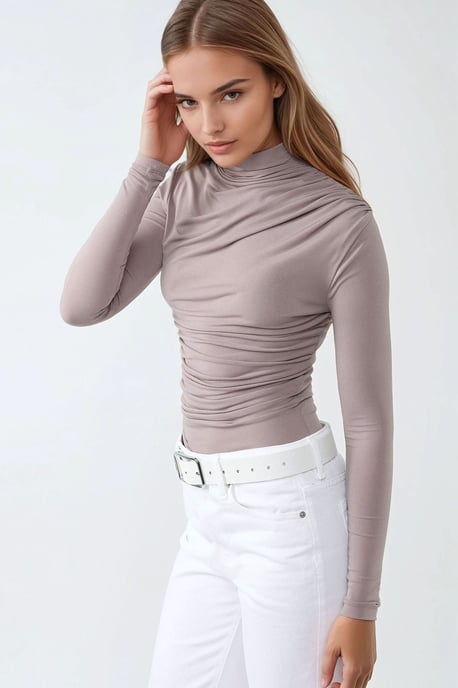 Hoogste Kraag Drapé Detail Blouse - Image 5