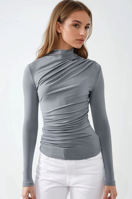 Blouse met hoge kraag en drapeer-detail - Image 2