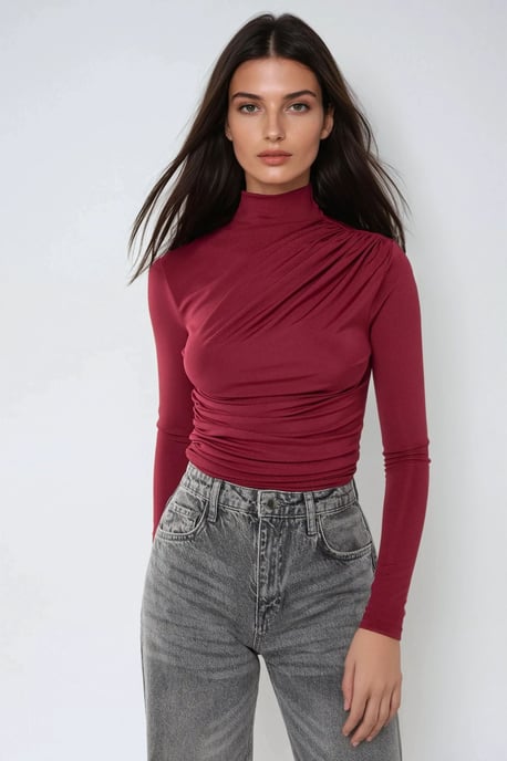 Hoge Kraag Drapeerdetail Blouse - Image 2