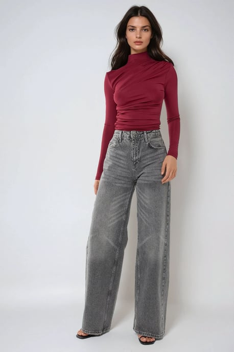 Hoge Kraag Drapeerdetail Blouse - Image 4