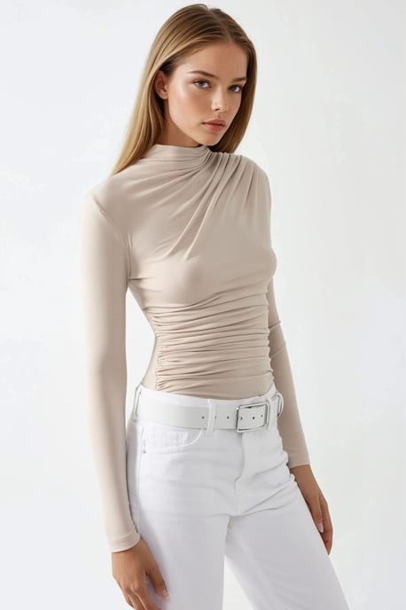 Hoge Kraag Drapé Detail Blouse - Image 3