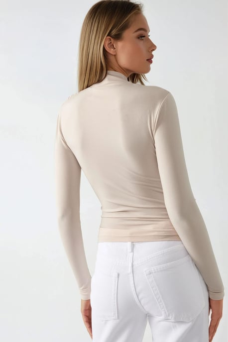 Hoge Kraag Drapé Detail Blouse - Image 4