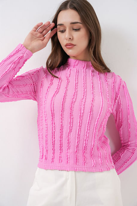 Gestructureerde Slanke Pasvorm Halve Colblouse - Image 2