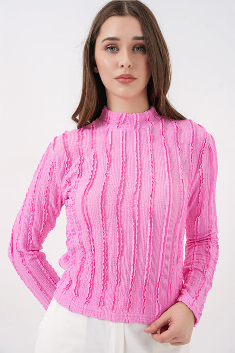 Gestructureerde Slanke Pasvorm Halve Colblouse - Image 3