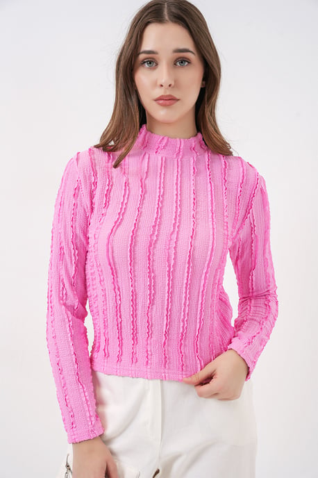Gestructureerde Slanke Pasvorm Halve Colblouse - Image 4