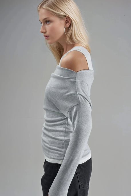 Zachte Touch Ronde Hals Lange Mouw Dubbele Laag Gebreide Blouse - Image 2