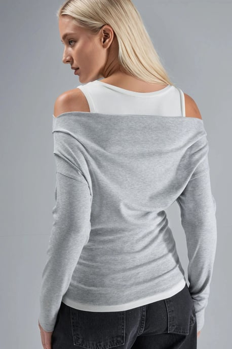 Zachte Touch Ronde Hals Lange Mouw Dubbele Laag Gebreide Blouse - Image 3