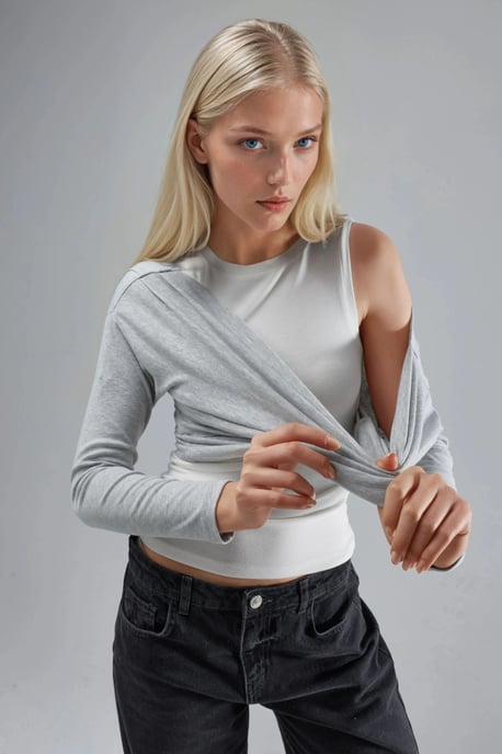 Zachte Touch Ronde Hals Lange Mouw Dubbele Laag Gebreide Blouse - Image 4