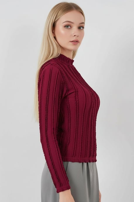Gestructureerde Slim Fit Halve Col Blouse - Image 2