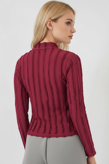 Gestructureerde Slim Fit Halve Col Blouse - Image 3