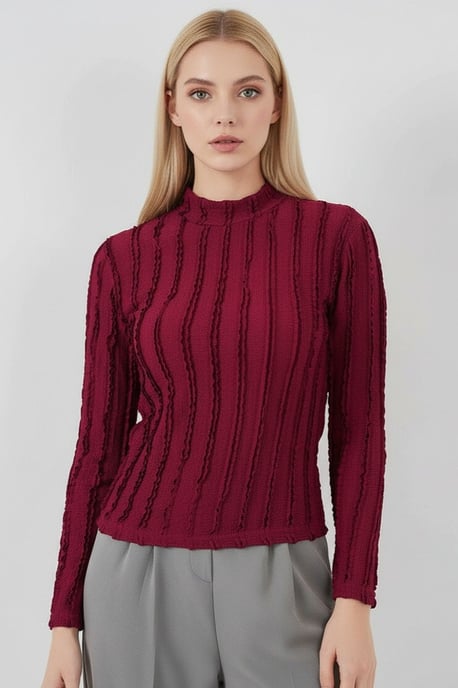 Gestructureerde Slim Fit Halve Col Blouse - Image 4