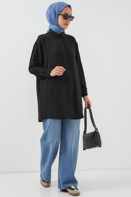 Oversized Lange Mouwen Knopen Blouse met Kraag - Image 2