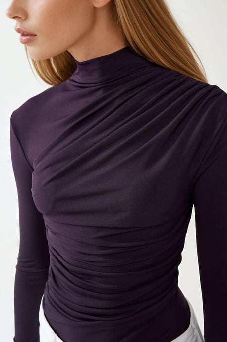 Hoge Kraag Drapé Detail Blouse - Image 2