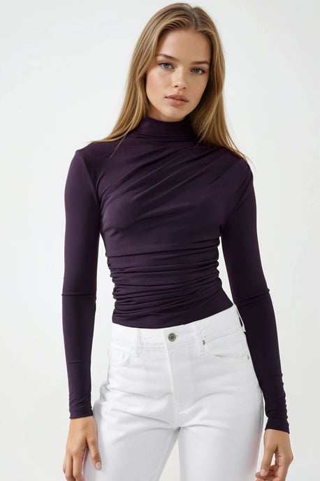 Hoge Kraag Drapé Detail Blouse - Image 3