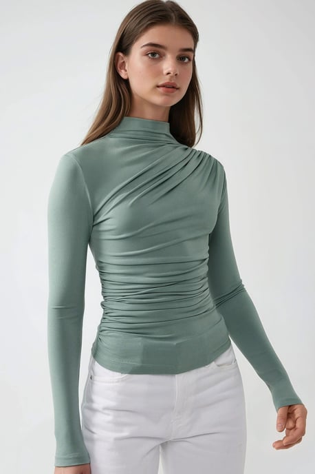 Hoge Col Drapeer Detail Blouse - Image 2