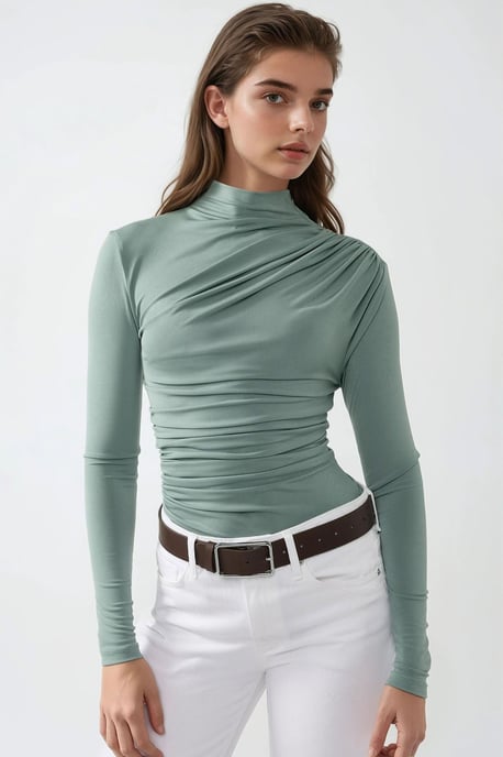 Hoge Col Drapeer Detail Blouse - Image 4
