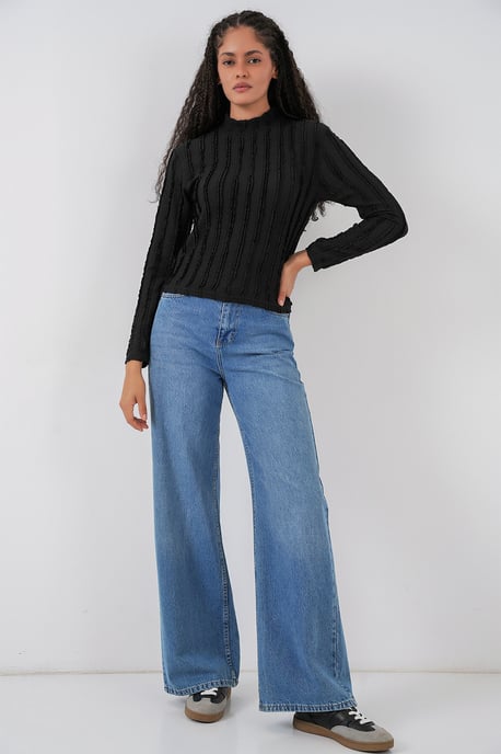 Gestructureerde Slim Fit Halve Col Blouse - Image 2