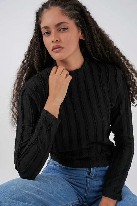 Gestructureerde Slim Fit Halve Col Blouse - Image 3