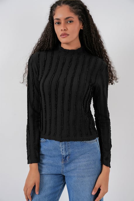 Gestructureerde Slim Fit Halve Col Blouse - Image 4