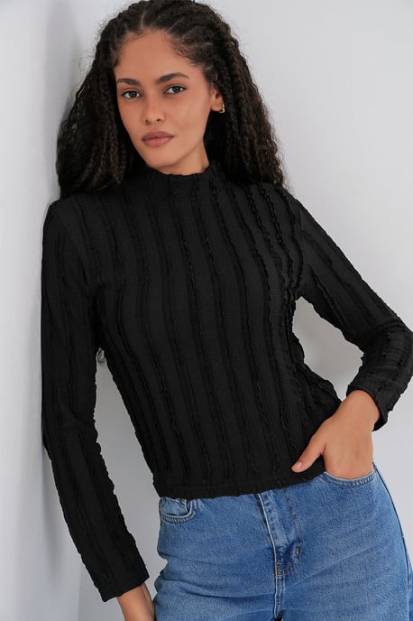 Gestructureerde Slim Fit Halve Col Blouse - Image 5